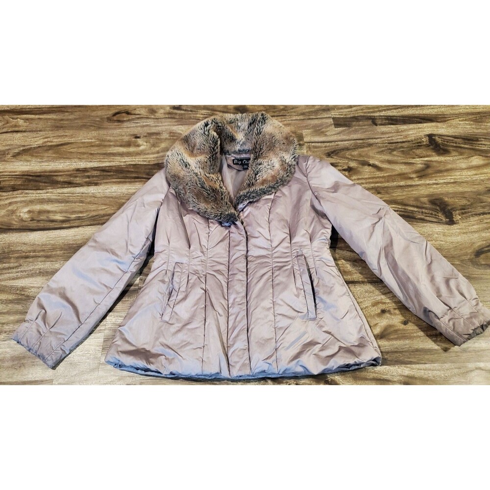 Big Chill Women's Large Coat Jacket Quilted Shiny Tan Bronze